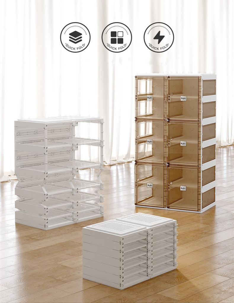 Kylin Cubes Storage Folding Shoe Cabinet With 1 Column & 5 Grids & 3 Brown Door - Image 10