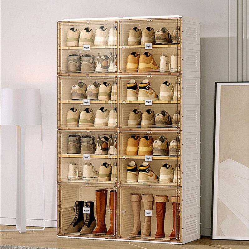 Kylin Cubes Storage Folding Shoe Cabinet With 1 Column & 5 Grids & 3 Brown Door - Image 4