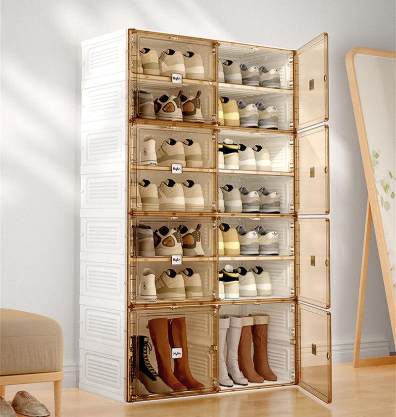 Kylin Cubes Storage Folding Shoe Cabinet With 1 Column & 5 Grids & 3 Brown Door - Image 5