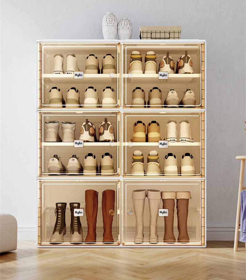 Kylin Cubes Storage Folding Shoe Cabinet With 1 Column & 5 Grids & 3 Brown Door - Image 6
