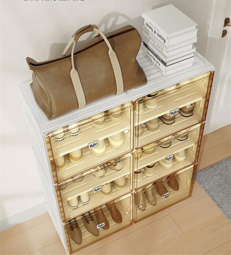Kylin Cubes Storage Folding Shoe Cabinet With 1 Column & 5 Grids & 3 Brown Door - Image 7