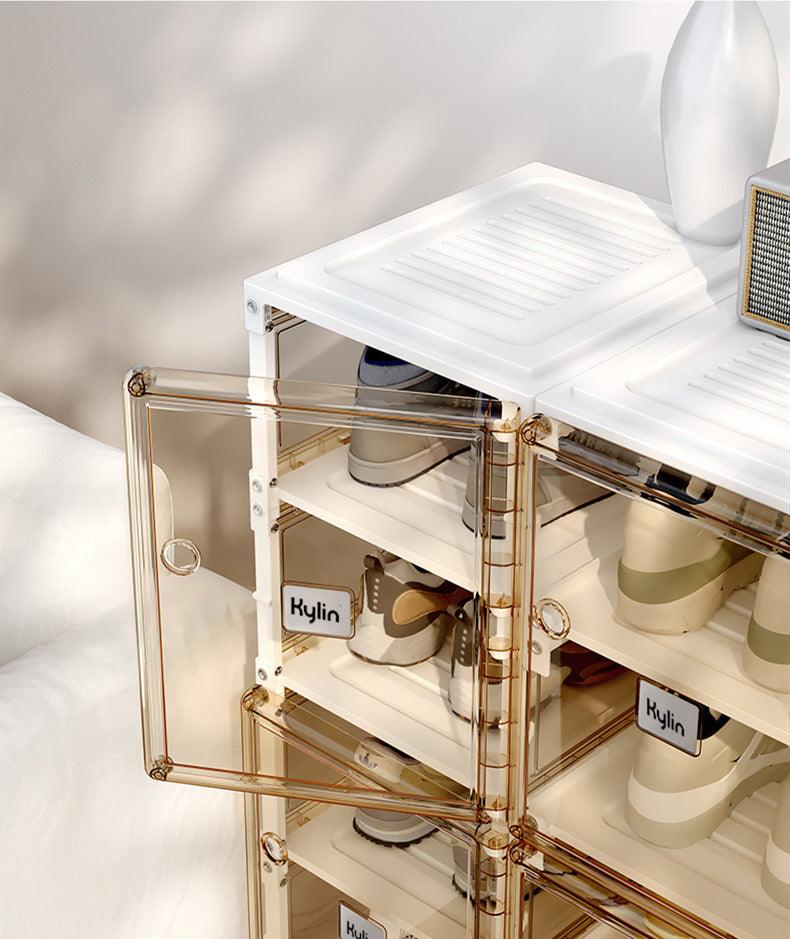 Kylin Cubes Storage Folding Shoe Cabinet With 1 Column & 5 Grids & 3 Brown Door - Image 8