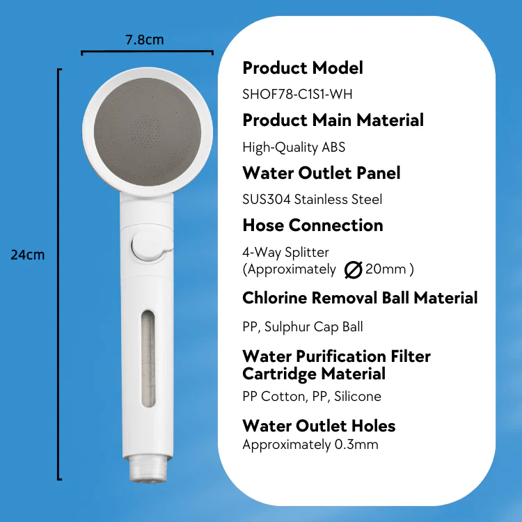 Kylin Home & Bath Series Shower ON-OFF Head Set With Filter & Ceramic Ball SHOF78-C1S1-WH - Image 16
