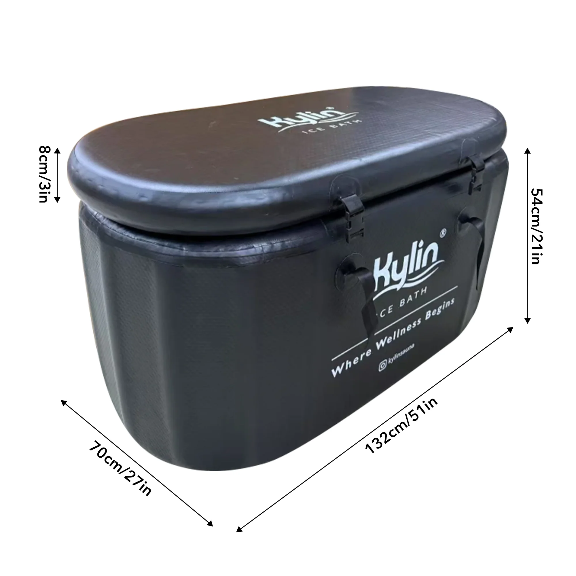 Kylin Portable Oval Ice Bath Tub Cold Plunge 265L - Black - Image 6